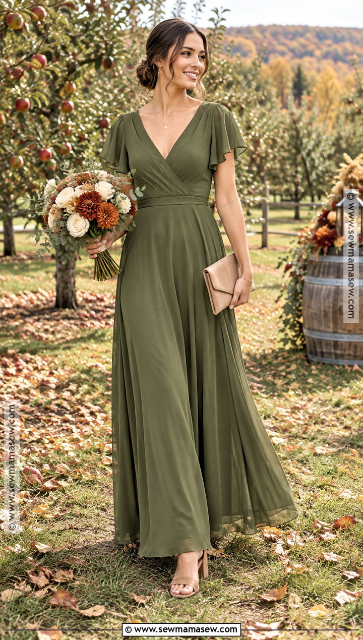 Olive Green Chiffon A Line Bridesmaid Dress - 15 October Bridesmaid Dresses Green