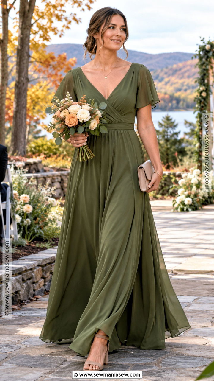 Olive Green Chiffon Bridesmaid Dress - 20 fall colored bridesmaid dresses