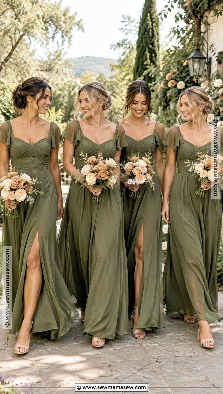 Olive Green Chiffon Bridesmaid Dresses - 15 Fall Colour Bridesmaid Dresses