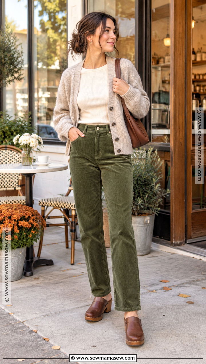 Olive Green Corduroy Pants With Cardigan - 20 Olive Green Pants Outfit Fall