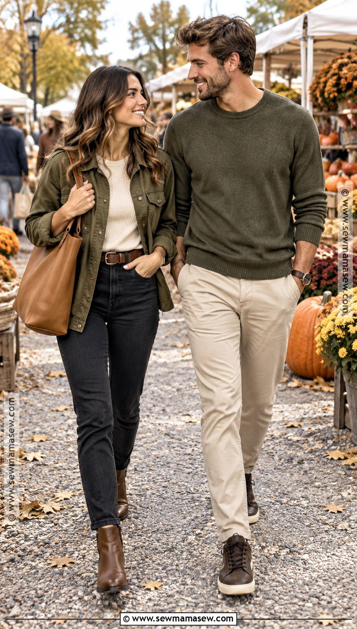 Olive Green Couple Autumn Outfit - 15 couples autumn outfits