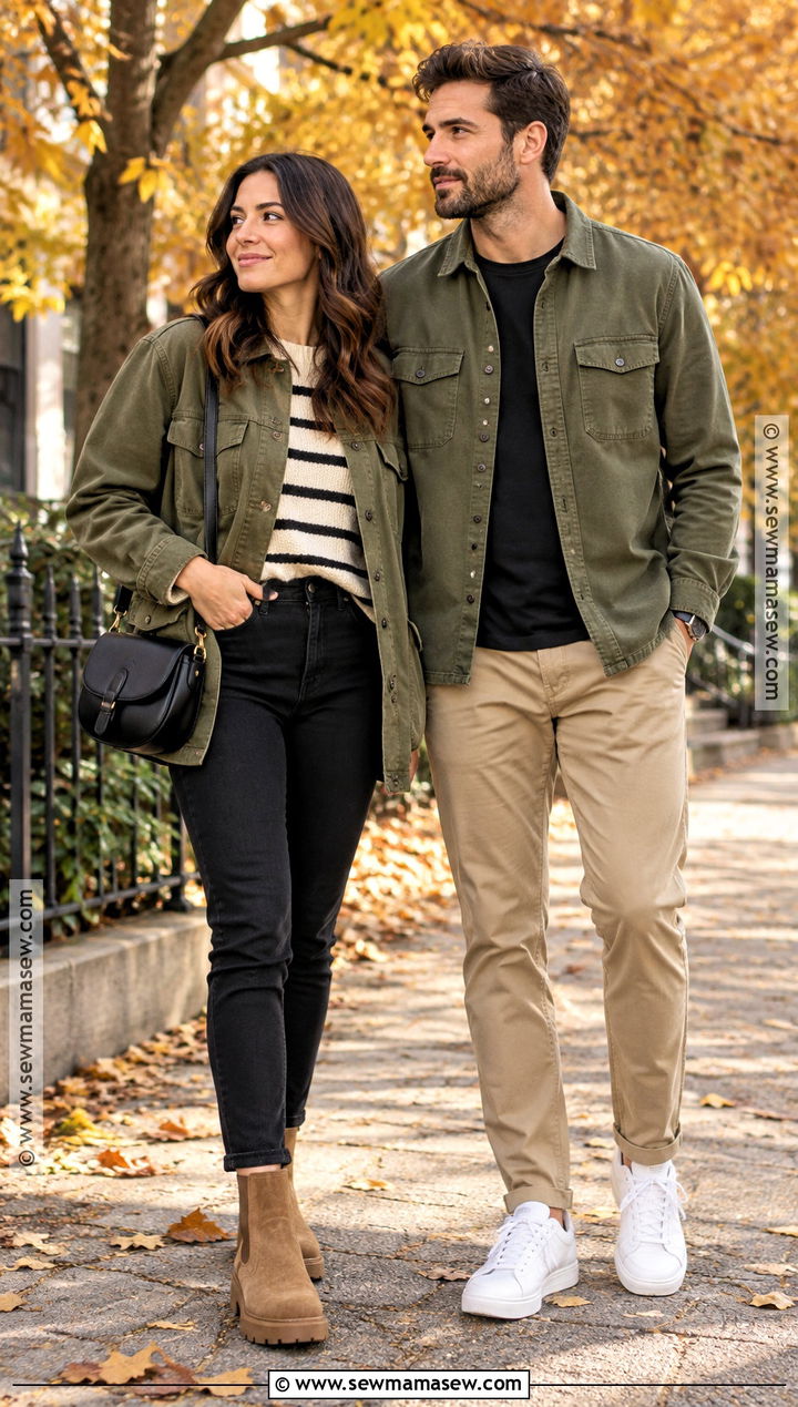 Olive Green Couple Fall Outfit - 25 couple fall outfits