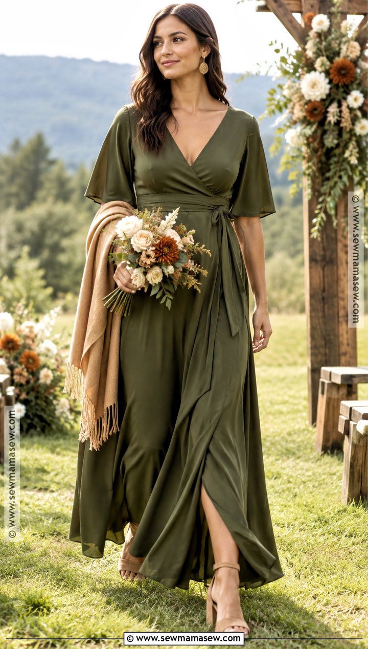 Olive Green Crepe Bridesmaid Dress - 15 fall wedding bridesmaid dresses green