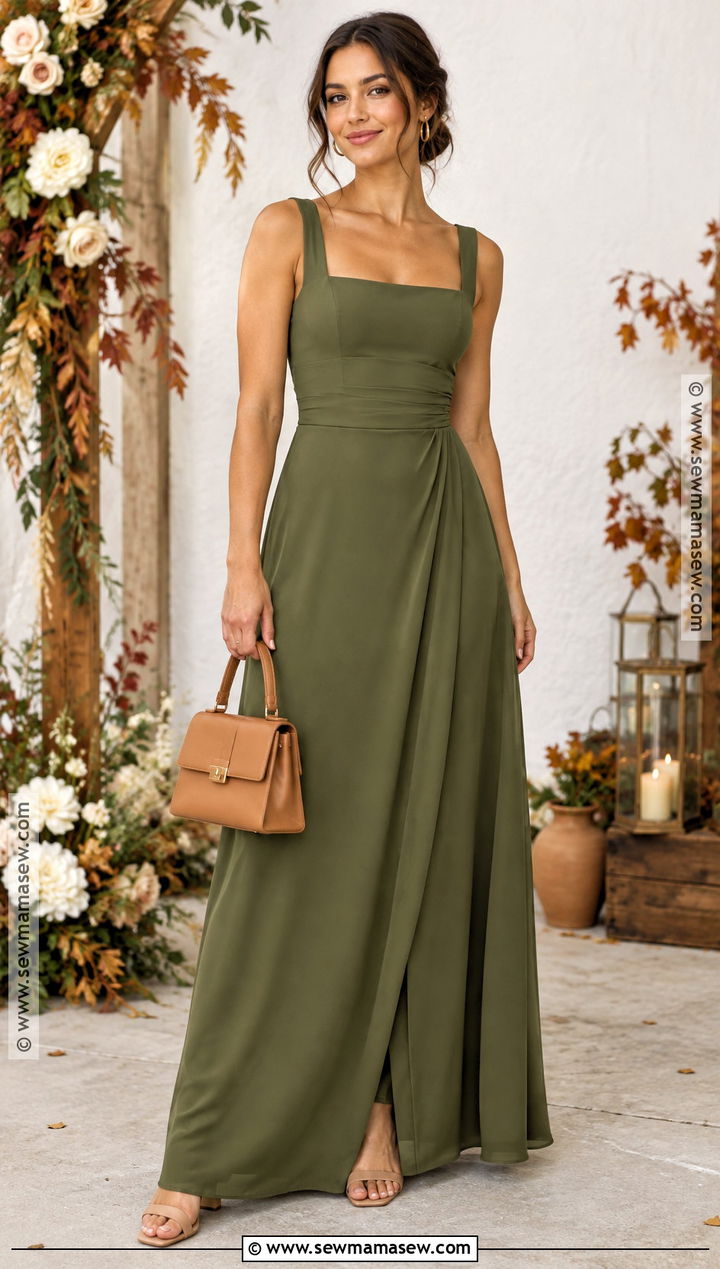 Olive Green Crepe Bridesmaid Dress - 15 Brides Maids Fall Dresses