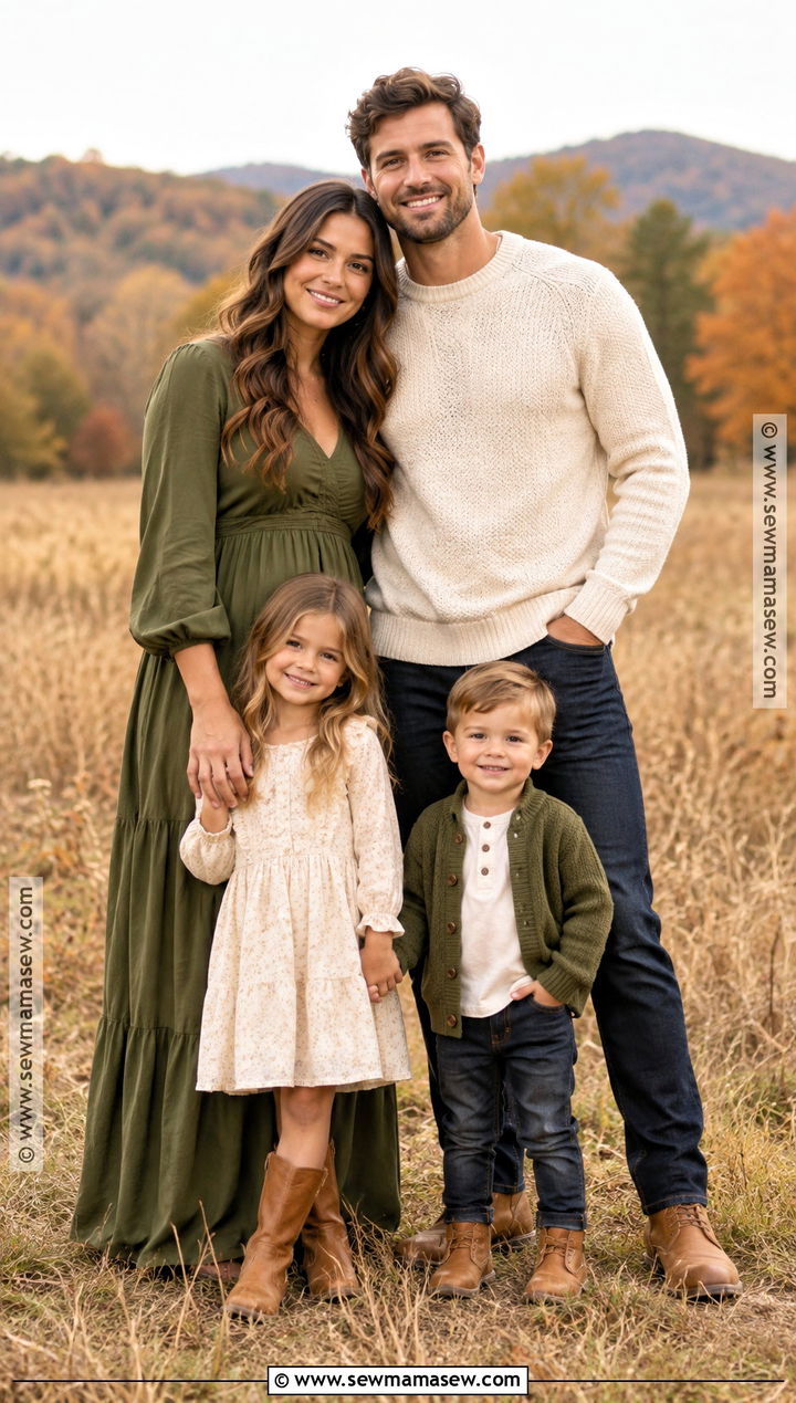 Olive Green Dress And Cream Knit Family Outfit - 15 fall family photos outfits olive green
