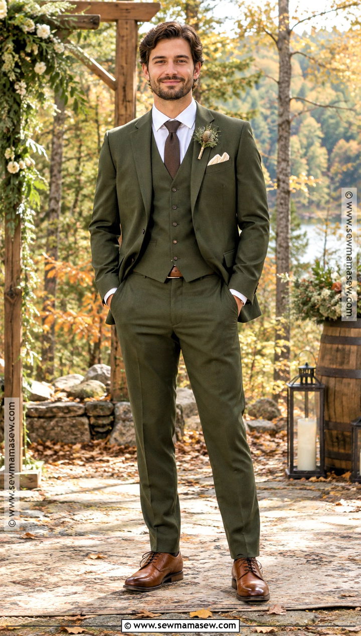 Olive Green Fall Groom Suit - 15 fall groom wedding attire ideas