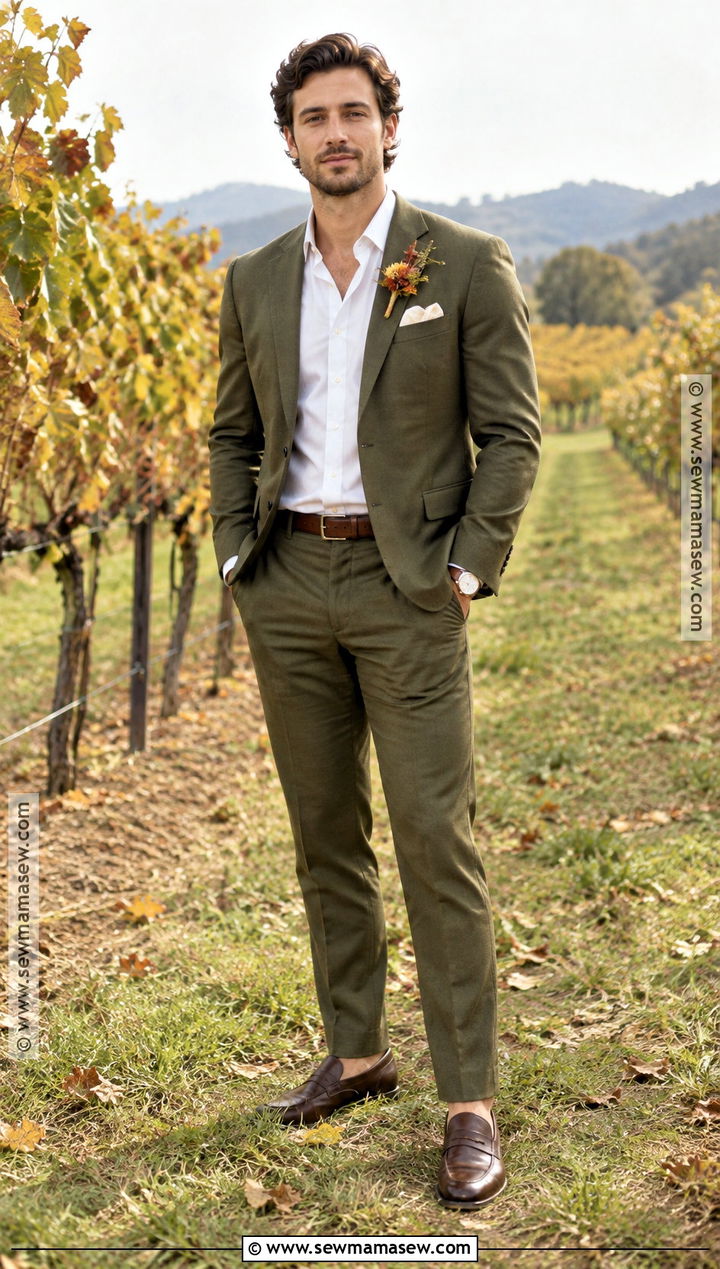 Olive Green Fall Groom Suit - 15 casual groom attire fall ideas
