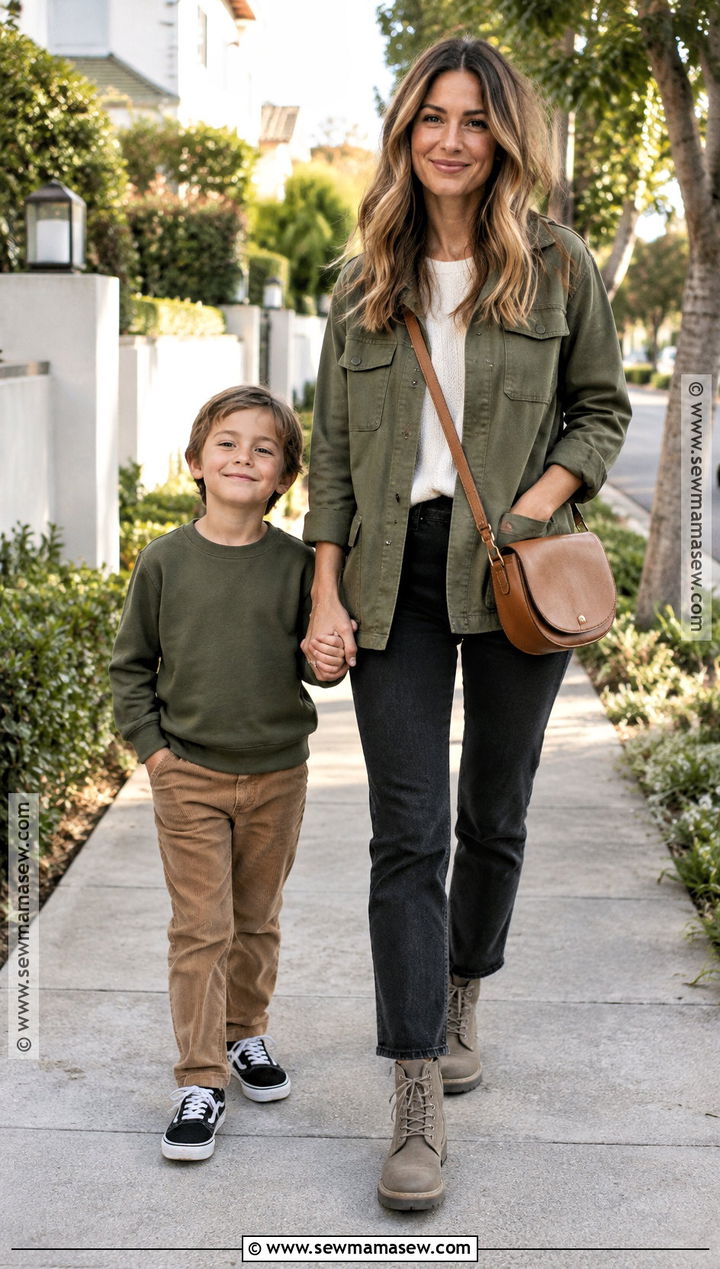 Olive Green Fall Mom and Son Outfit - 15 fall mom and son outfits