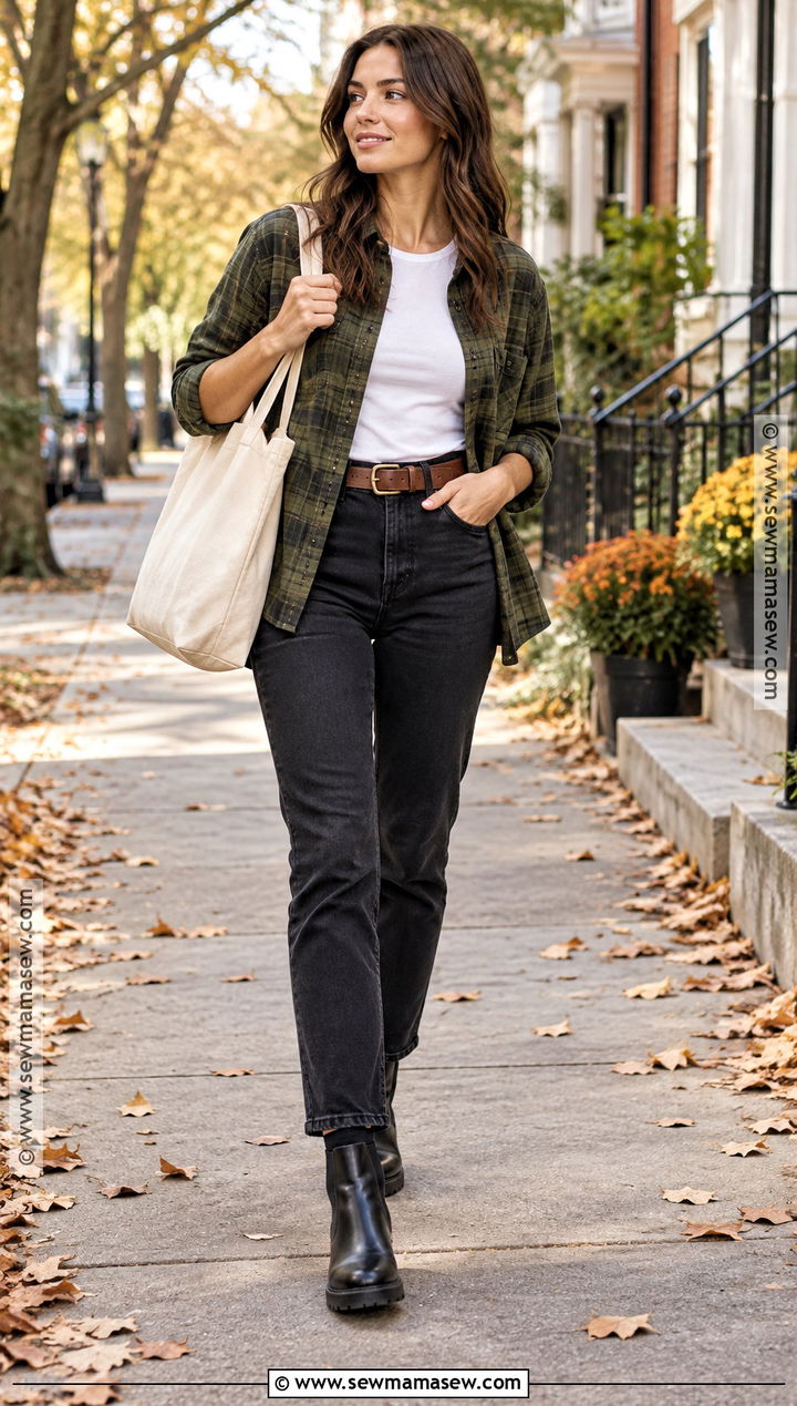 Olive Green Flannel Shirt With Black Jeans - 25 olive green fall outfits