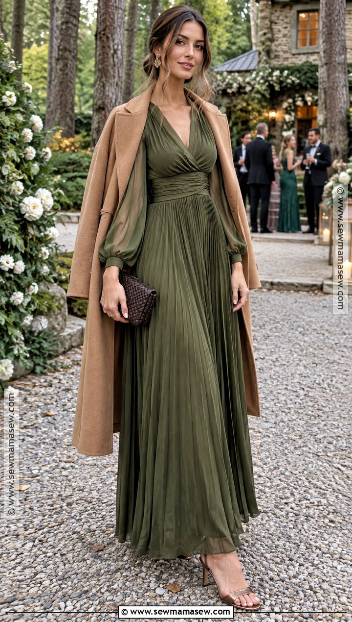Olive Green Formal Maxi Dress Fall Wedding Guest Outfit - 20 fall formal wedding guest attire ideas