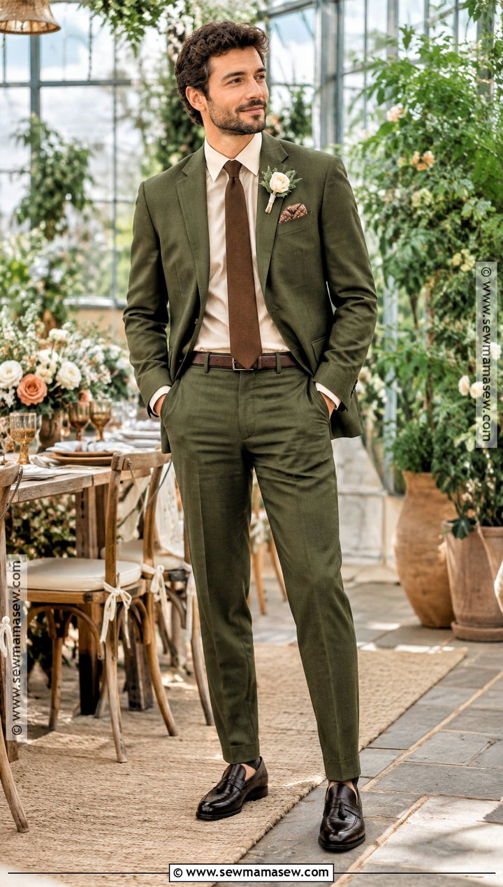 Olive Green Groom Suit - 15 groom attire fall wedding ideas