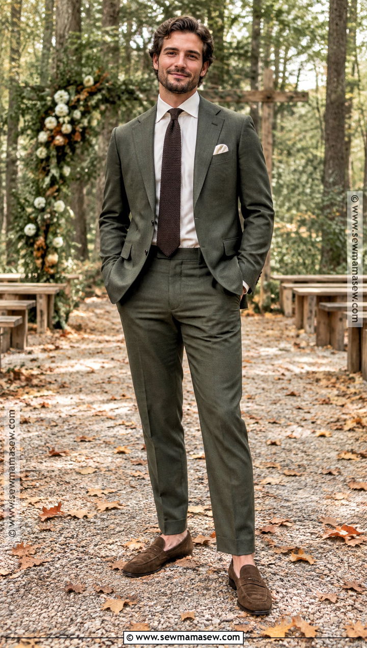 Olive Green Groom Suit For A Fall Wedding - 15 groom attire for fall wedding ideas