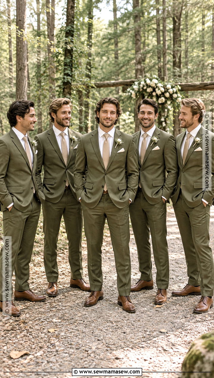 Olive Green Groomsmen Suits With Tan Accessories - 15 september groomsmen attire ideas