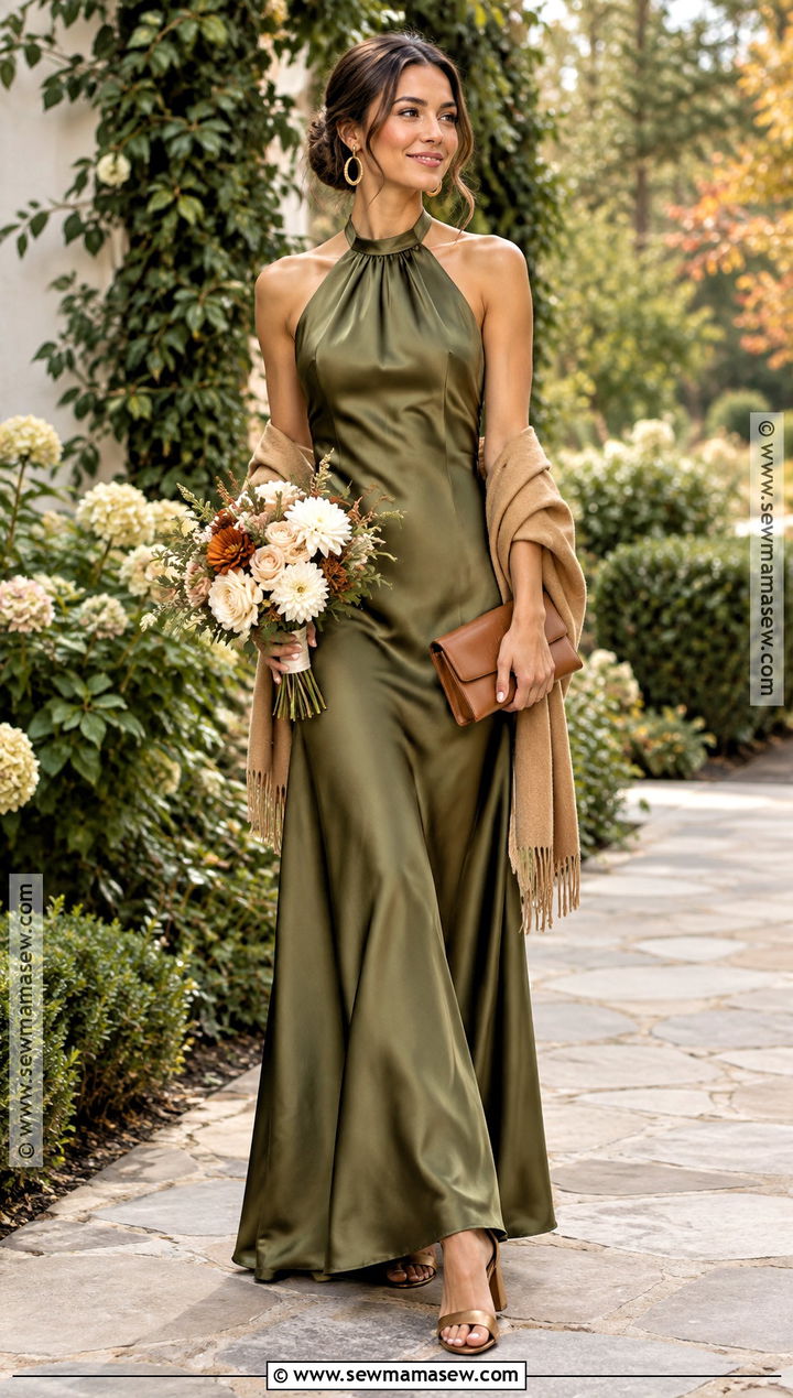 Olive Green Halter Bridesmaid Dress - 15 early fall bridesmaid dresses