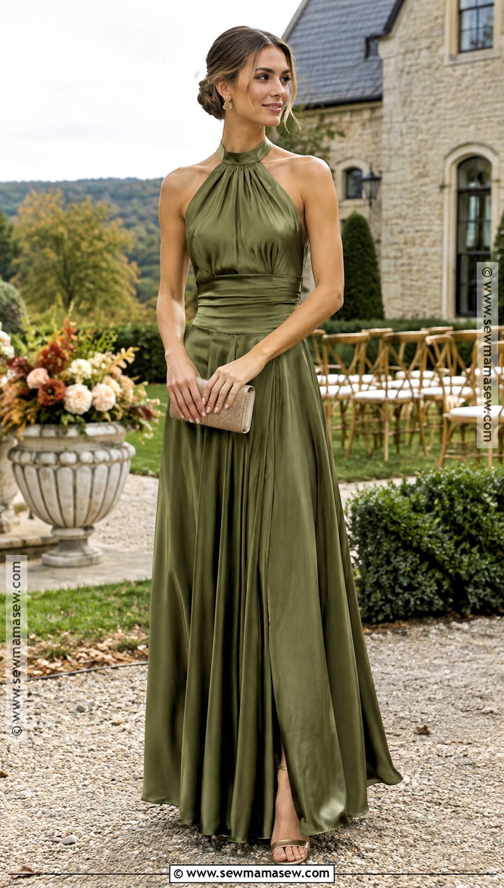 Olive Green Halter Maid of Honor Dress - 20 fall maid of honor dresses