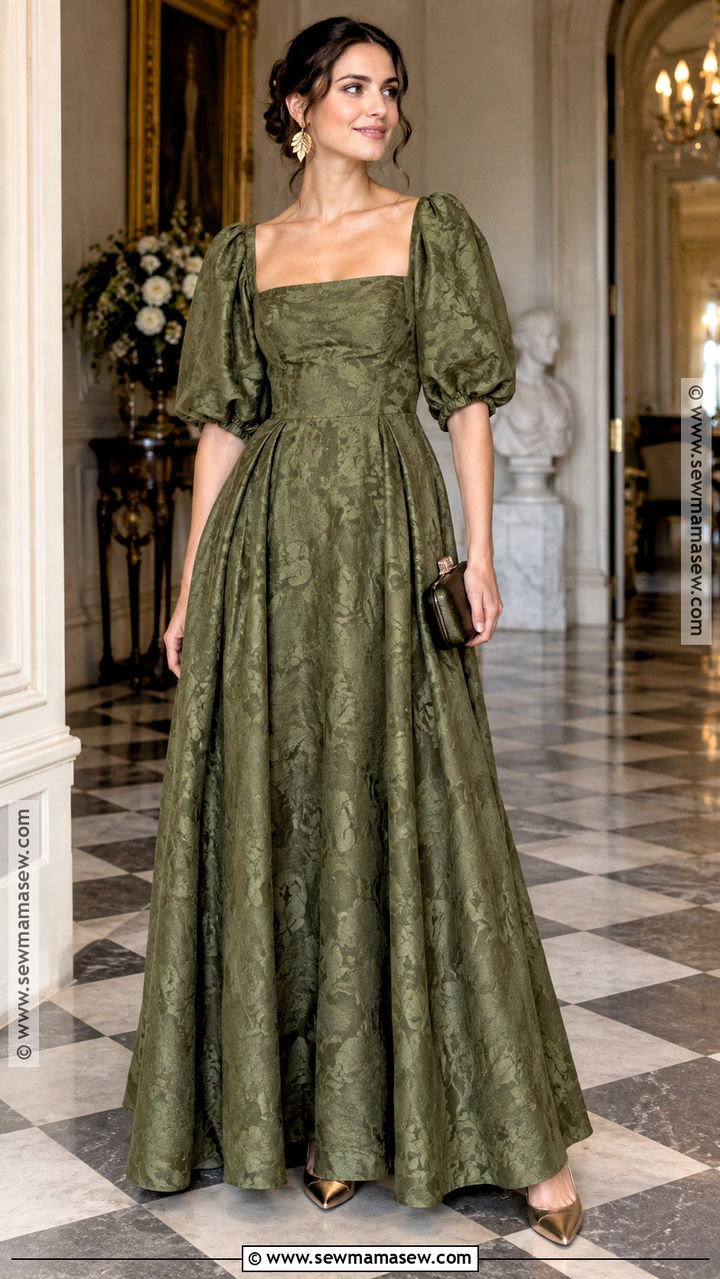 Olive Green Jacquard Bridesmaid Dress - 20 november wedding bridesmaid dress ideas