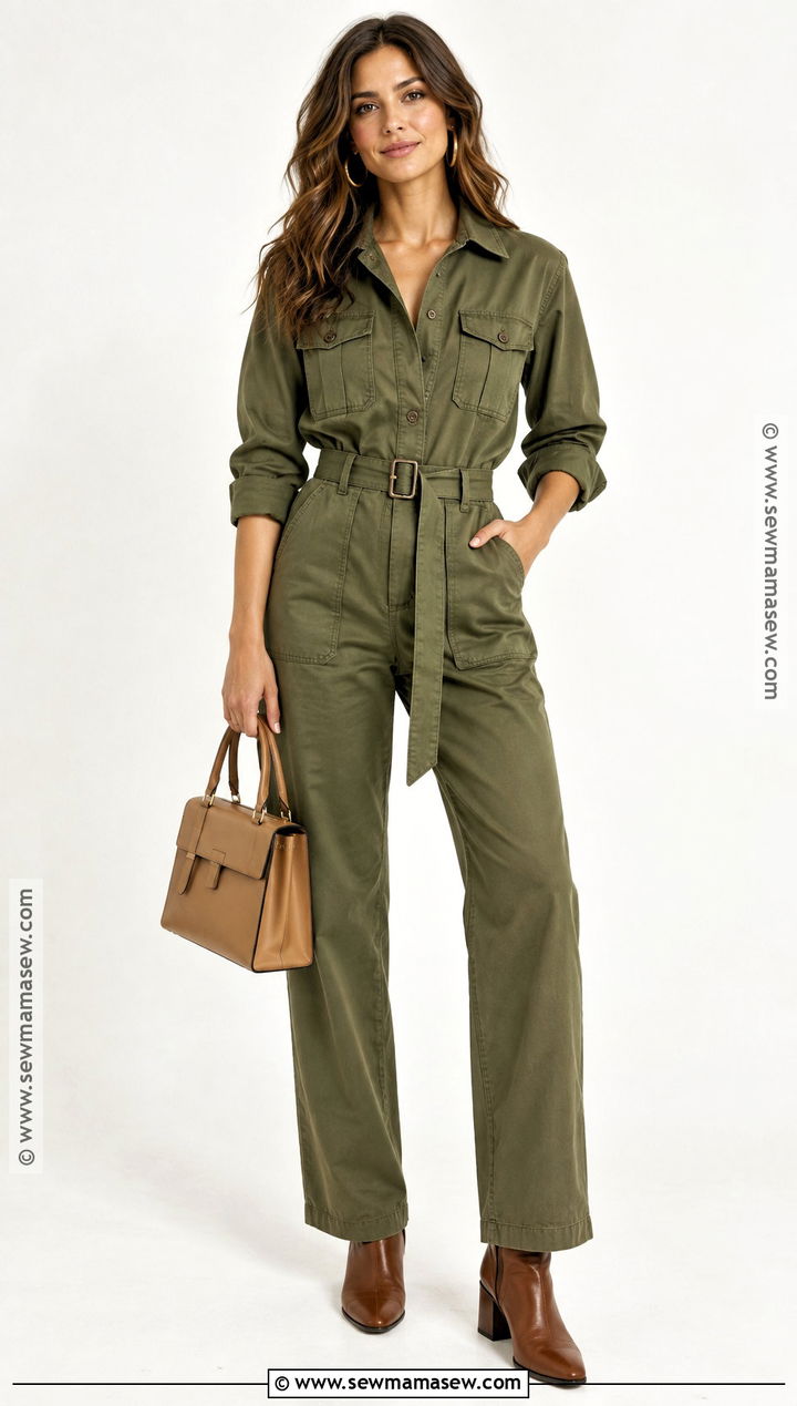 Olive Green Jumpsuit With Brown Ankle Boots - 25 olive green fall outfits