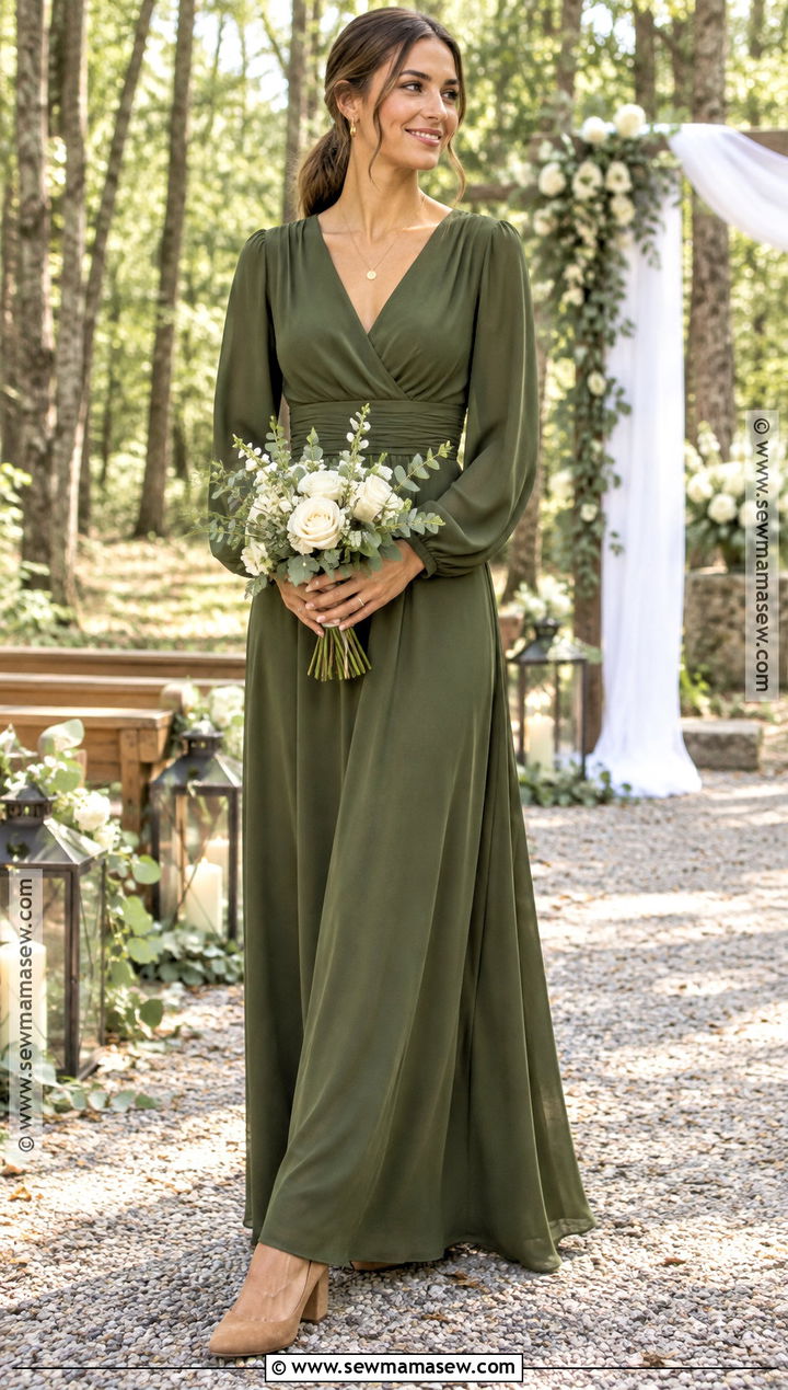 Olive Green Long Sleeve Bridesmaid Dress - 15 Fall Wedding Bridesmaid Dresses Rustic