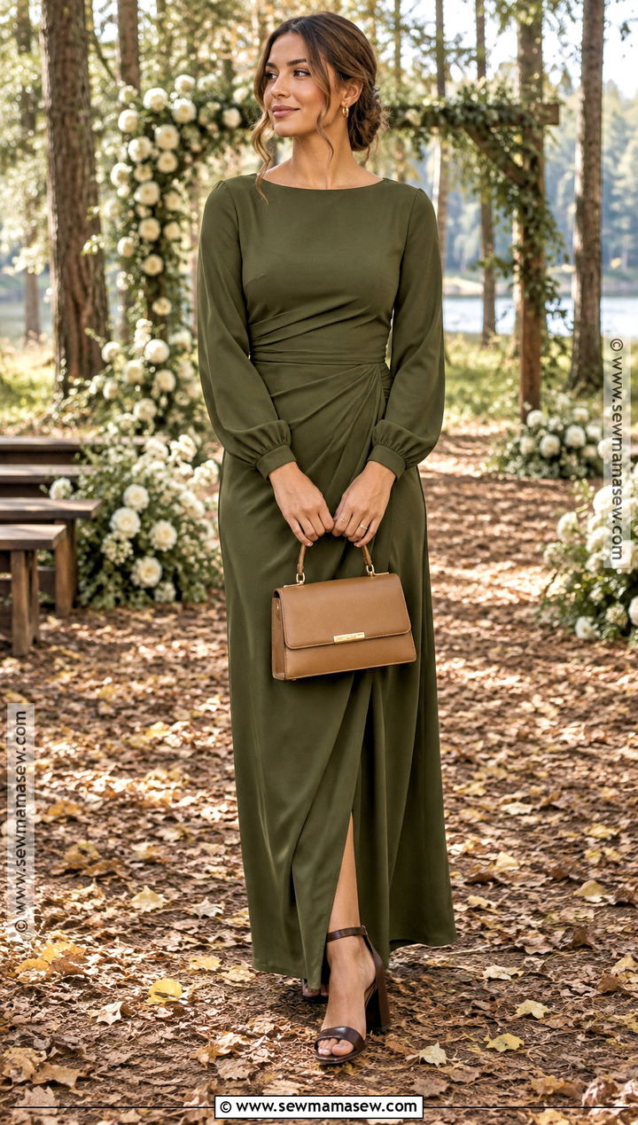 Olive Green Long Sleeve Fall Wedding Party Outfit - 20 fall wedding party attire ideas