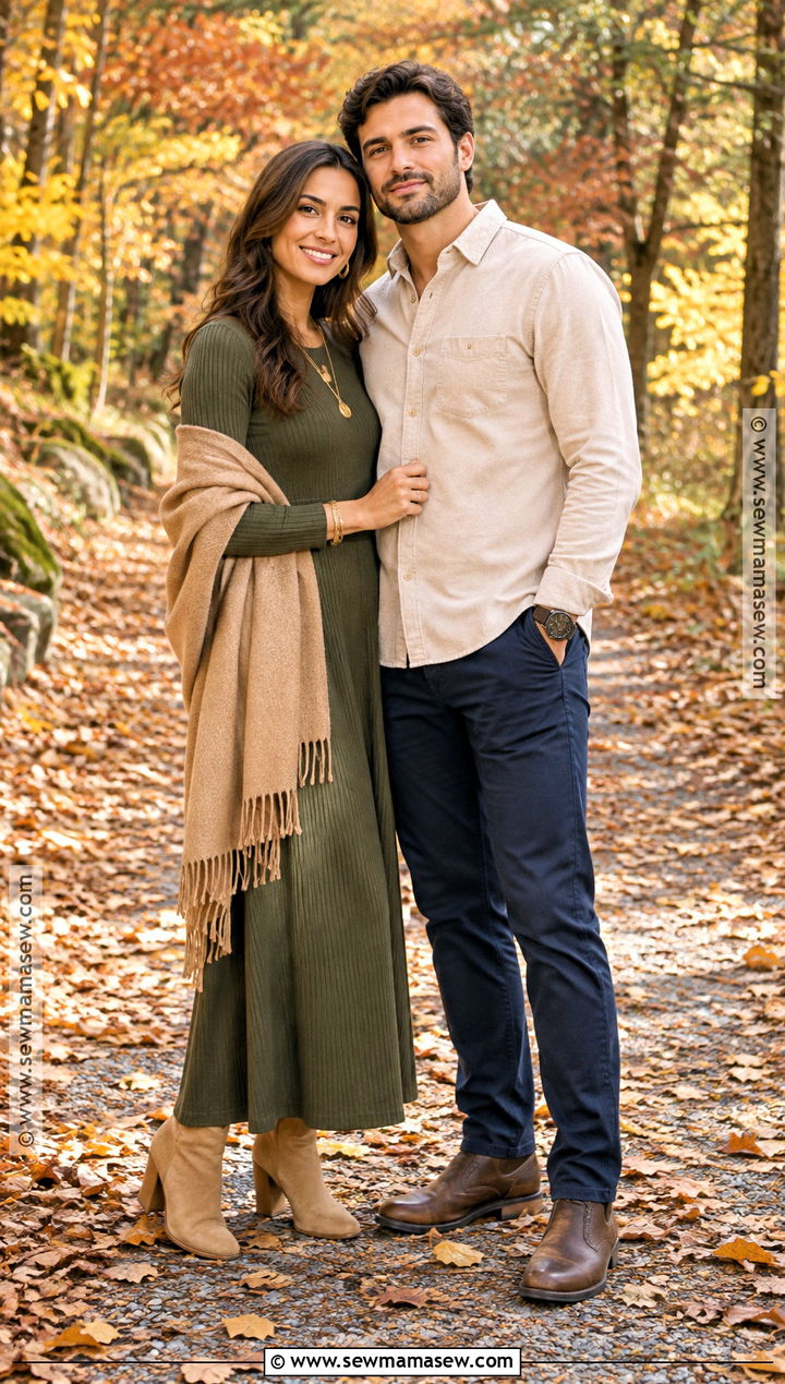 Olive Green Maxi Dress Fall Engagement Photo Outfit - 25 fall engagement photos outfits