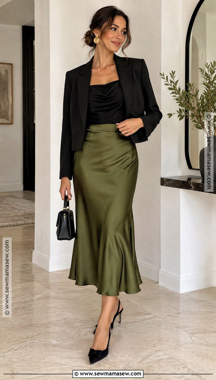Olive Green Midi Skirt Wedding Guest Outfit - 25 wedding guest looks fall