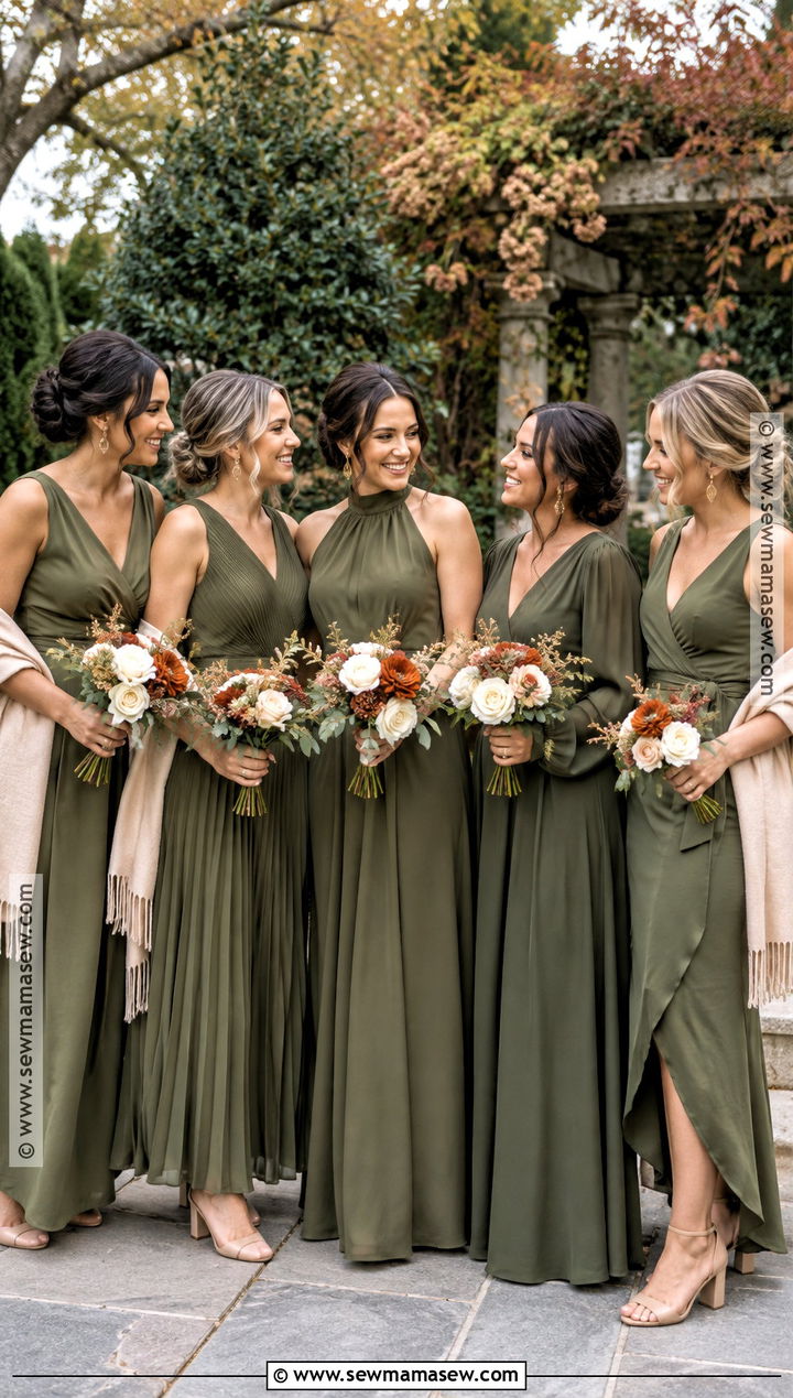Olive Green Mix And Match Bridesmaid Dresses - 15 october wedding ideas outdoor bridesmaid dresses