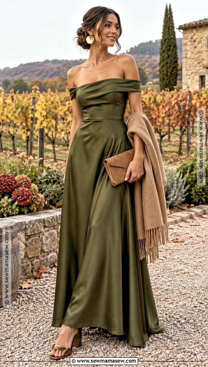 Olive Green Off Shoulder Bridesmaid Dress - 15 Green Bridesmaid Dresses Autumn