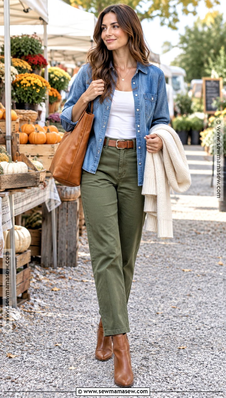 Olive Green Pants With Denim Shirt - 20 Olive Green Pants Outfit Fall