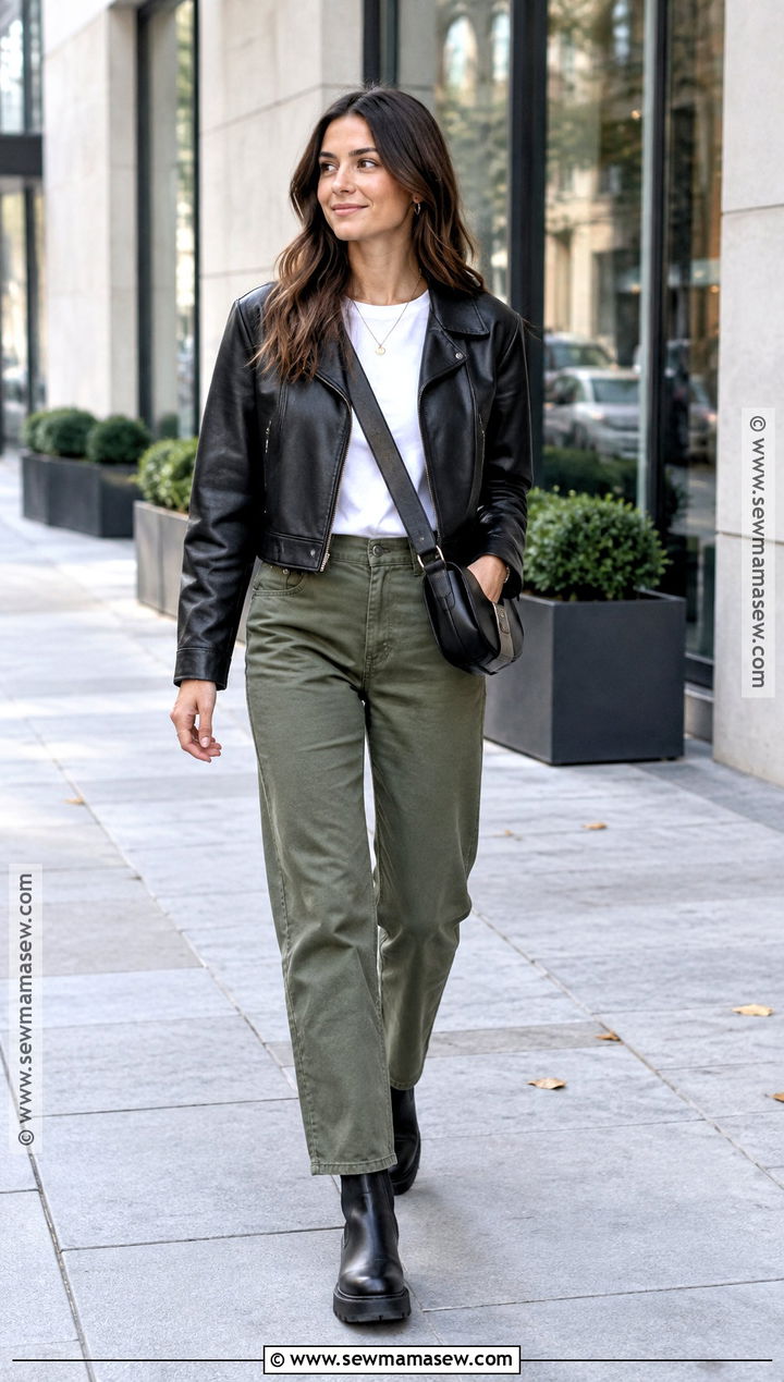 Olive Green Pants With Leather Jacket - 20 Olive Green Pants Outfit Fall