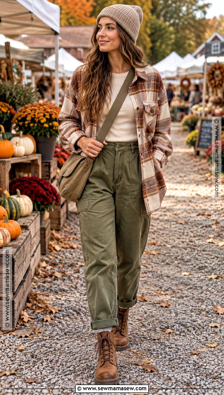 Olive Green Pants With Plaid Shacket - 20 Olive Green Pants Outfit Fall