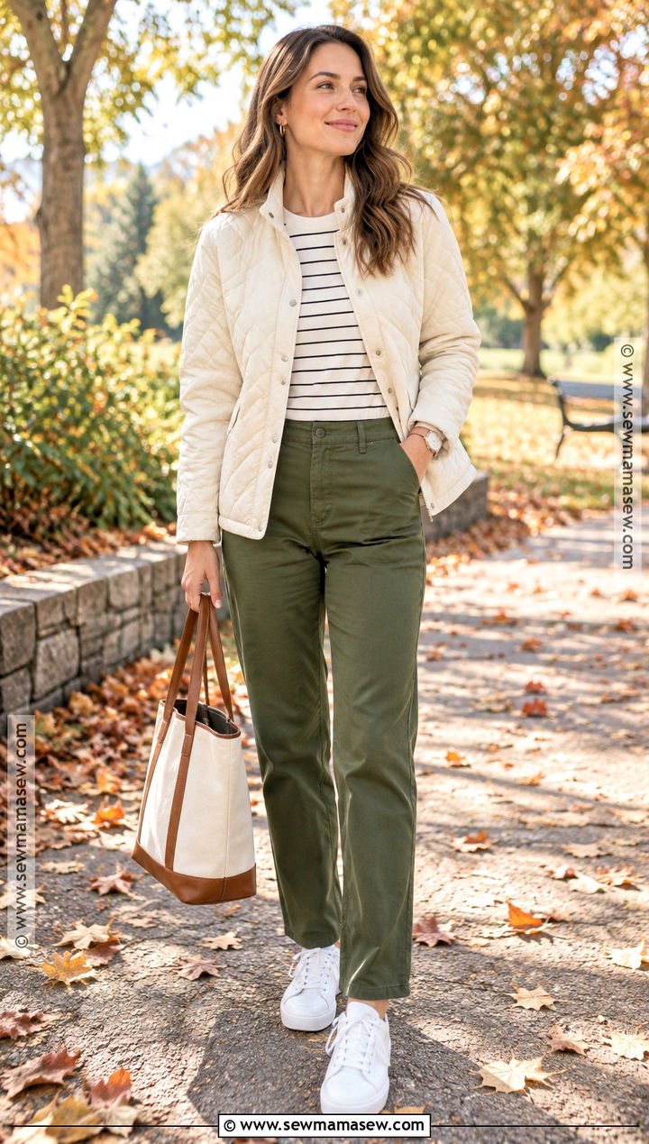 Olive Green Pants With Quilted Jacket - 20 green pants outfit fall
