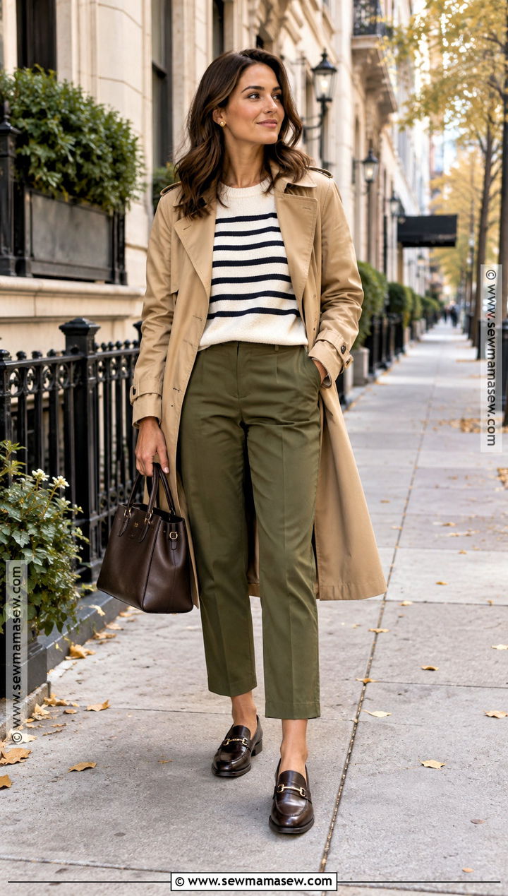 Olive Green Pants With Striped Sweater - 20 Olive Green Pants Outfit Fall