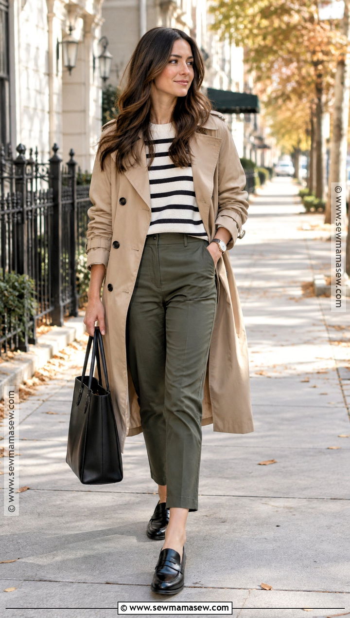 Olive Green Pants With Striped Sweater - 20 green pants outfit fall