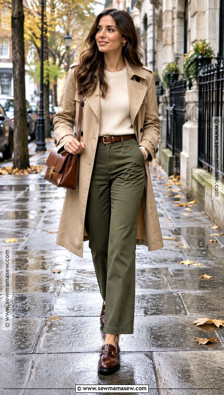 Olive Green Pants With Trench Coat - 20 Olive Green Pants Outfit Fall