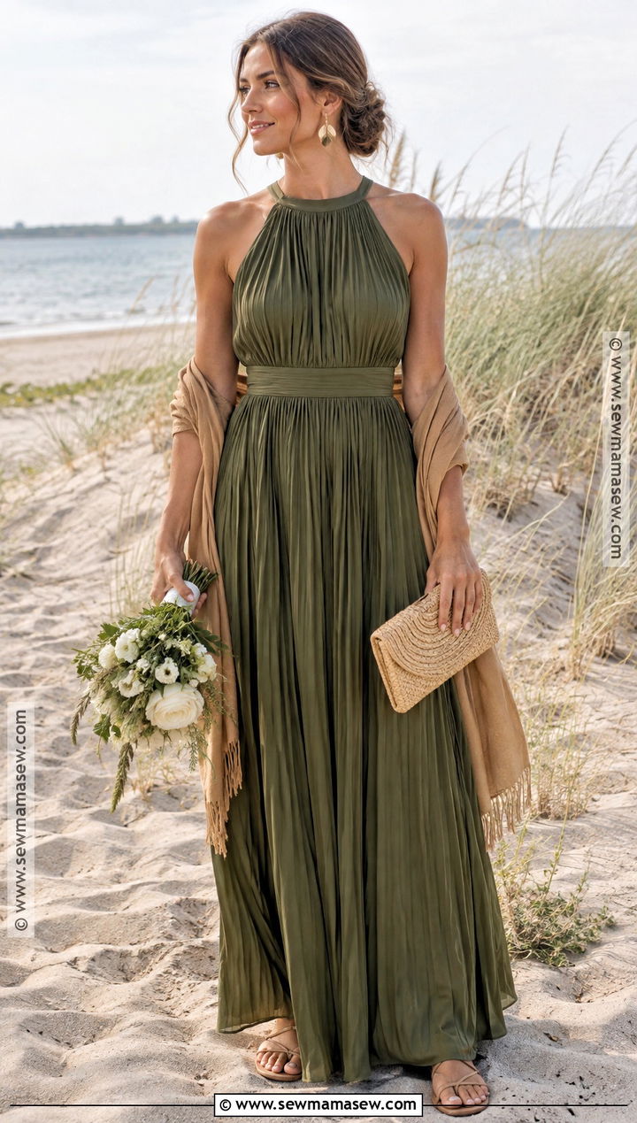 Olive Green Pleated Beach Bridesmaid Dress - 15 Fall Beach Bridesmaid Dresses