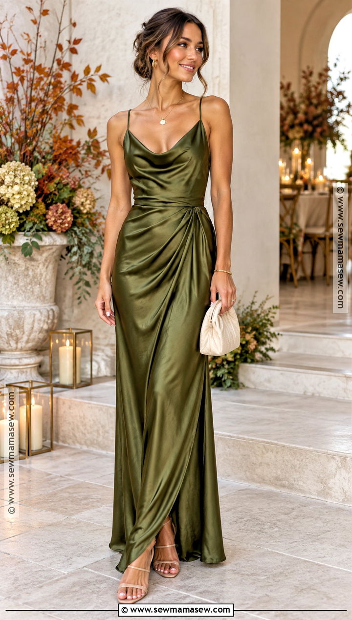 Olive Green Prom Dress With Gold Jewelry - 15 Prom Dresses Autumn Colours