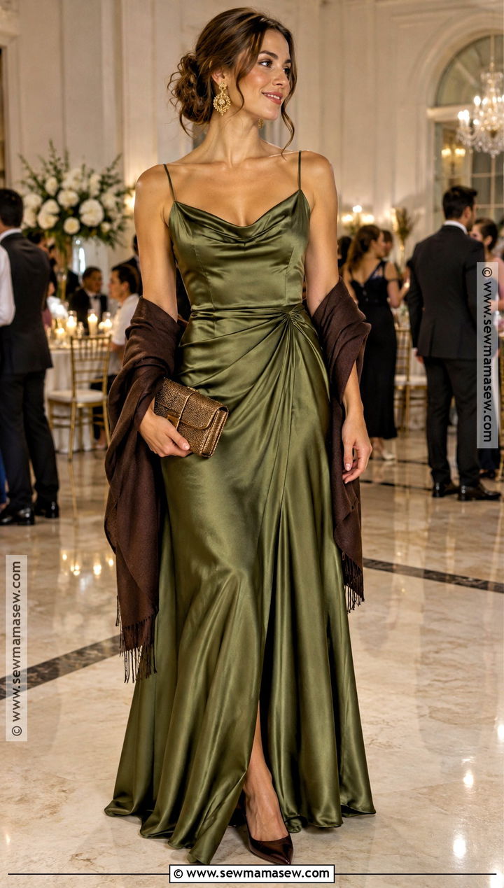Olive Green Satin Autumn Ball Dress - 20 autumn ball dress ideas
