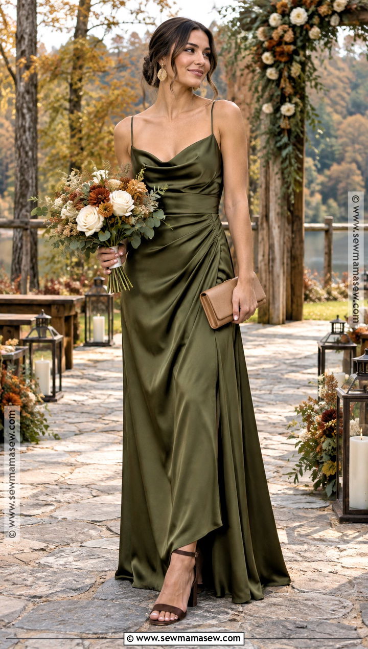 Olive Green Satin Bridesmaid Dress - 15 Autumn Wedding Colors Bridesmaid Dress Ideas