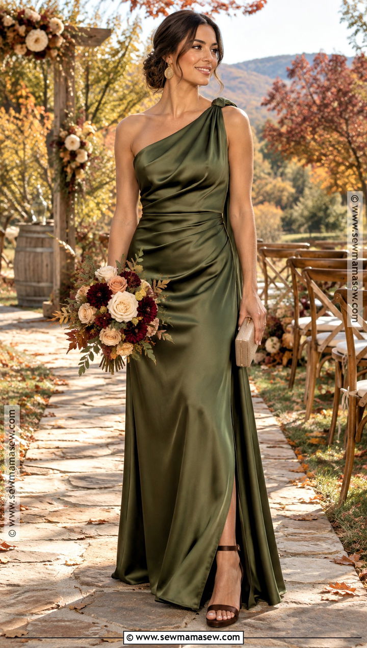 Olive Green Satin Bridesmaid Dress - 15 Rustic Fall Wedding Colors Bridesmaid Dresses