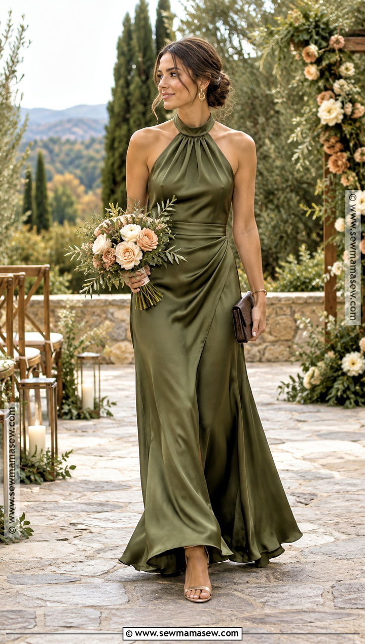 Olive Green Satin Bridesmaid Dress - 20 fall color bridesmaid dresses