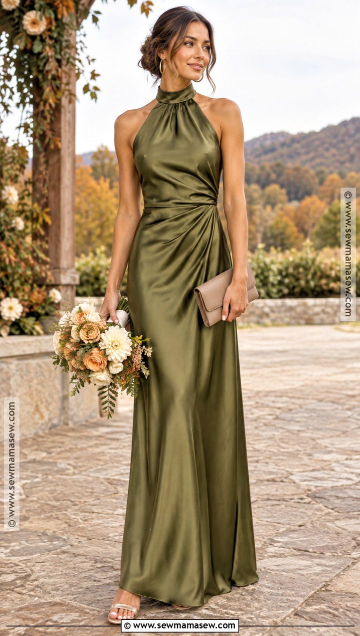 Olive Green Satin Bridesmaid Dress - 20 fall wedding colors bridesmaid dresses