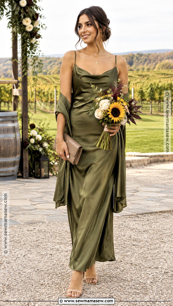 Olive Green Satin Bridesmaid Dress - 15 fall sunflower wedding theme bridesmaid dresses