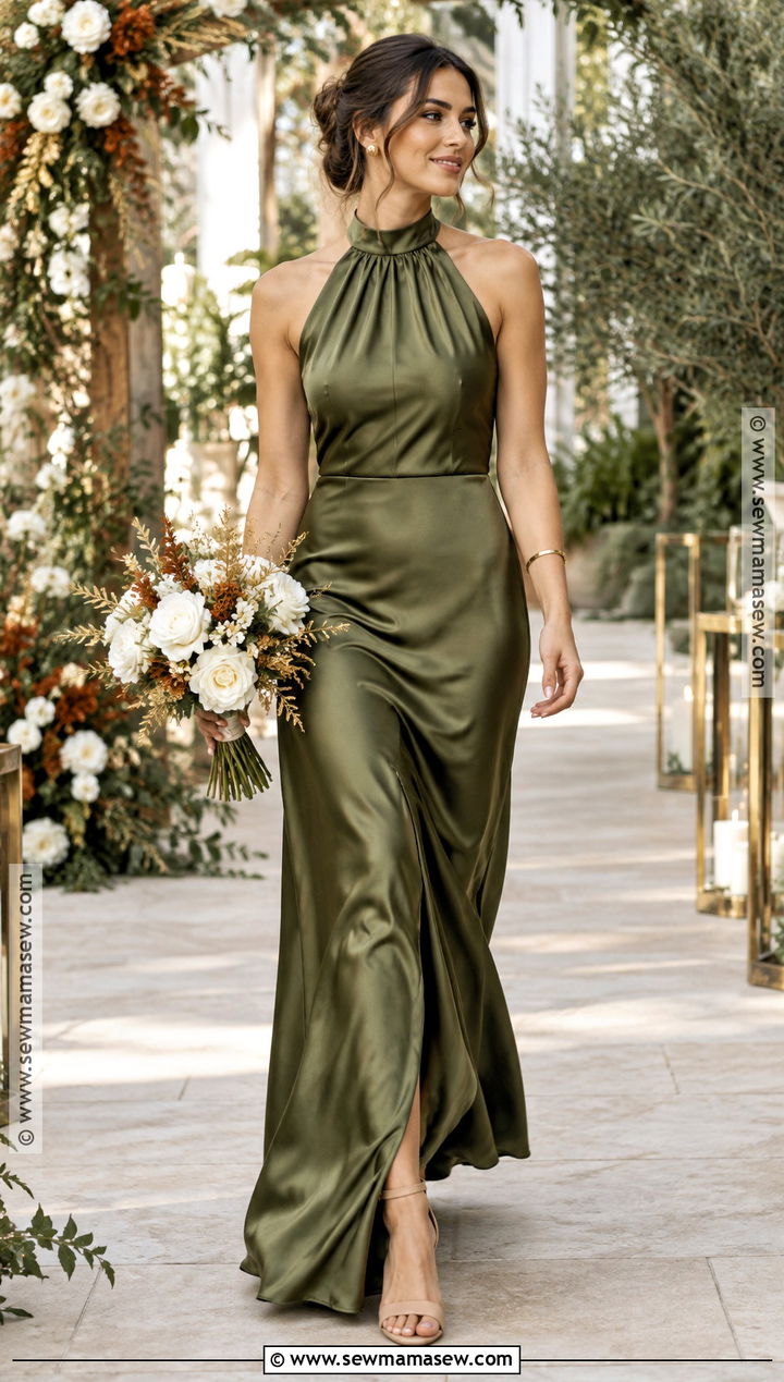 Olive Green Satin Bridesmaid Dress - 15 Fall Tone Bridesmaid Dresses
