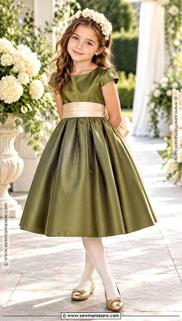 Olive Green Satin Flower Girl Dress - 15 Fall Color Flower Girl Dresses