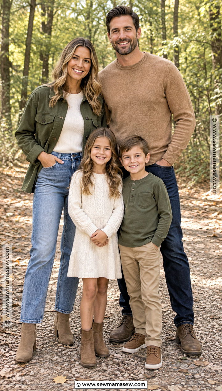 Olive Green Shacket And Jeans Family Outfit - 20 Fall Family Pictures Outfits Olive Green