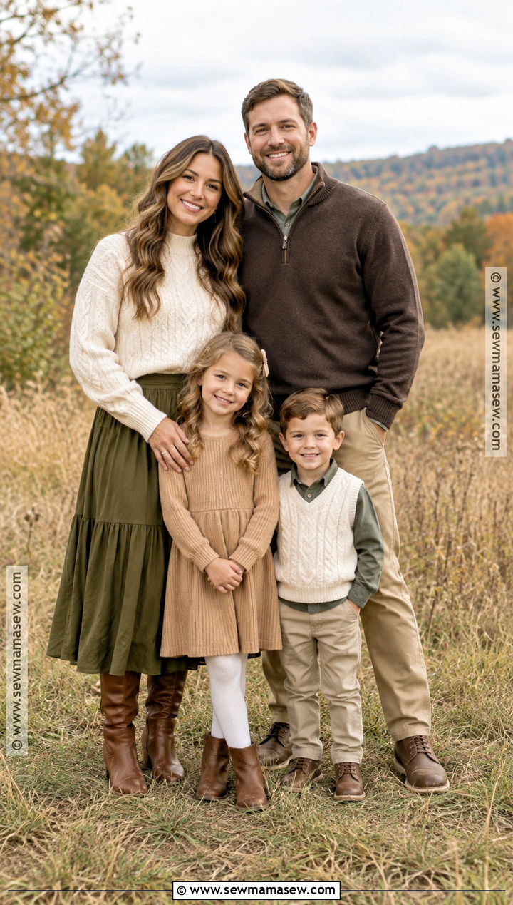 Olive Green Skirt And Knit Family Outfit - 20 Fall Family Pictures Outfits Olive Green