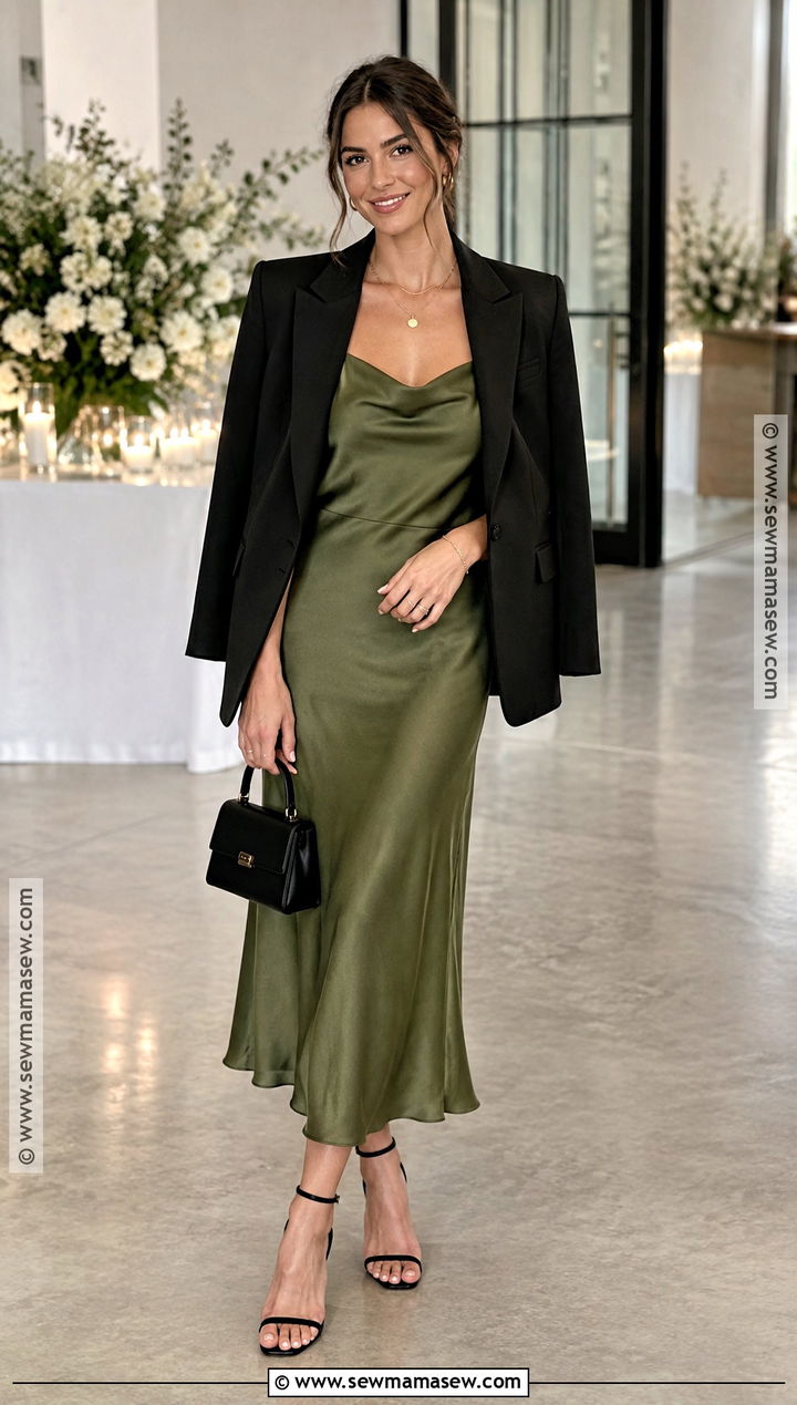 Olive Green Slip Fall Wedding Guest Dress - 25 fall dresses to wear to a wedding