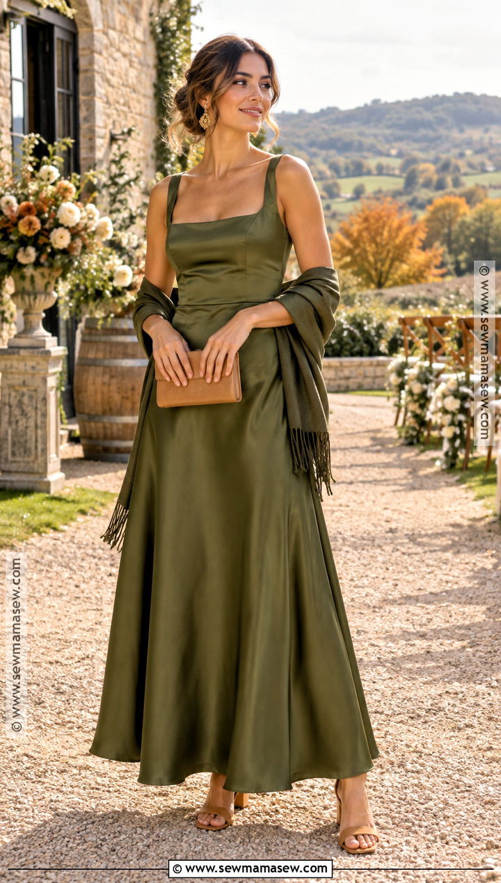 Olive Green Square Neck Wedding Party Dress - 15 fall wedding party dresses