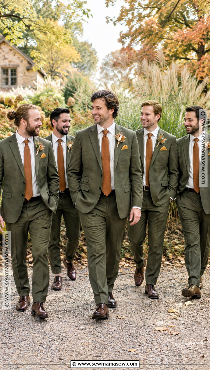 Olive Green Suit Boho Fall Groomsmen Attire - 15 boho fall groomsmen attire ideas