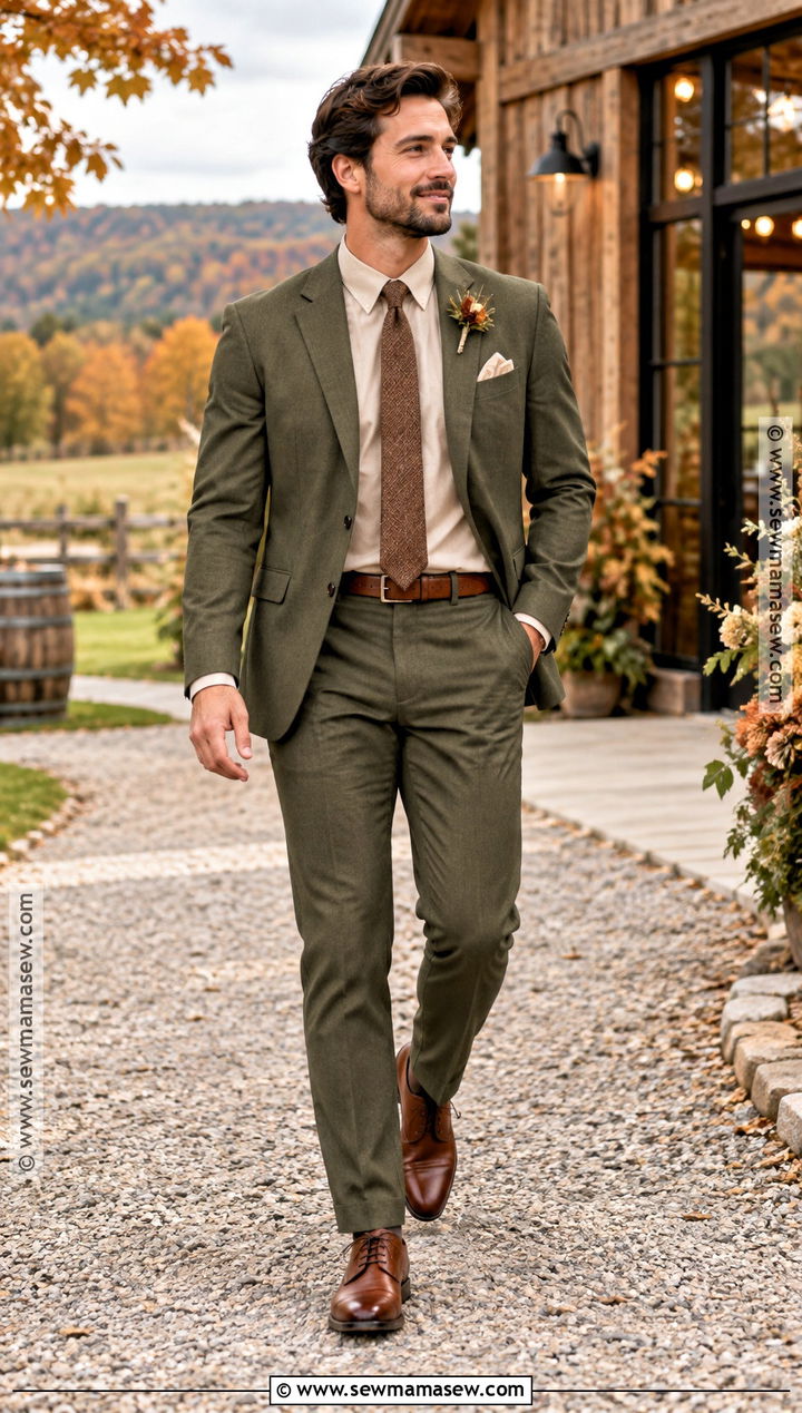 Olive Green Suit Fall Groom Attire - 15 fall groom attire rustic ideas